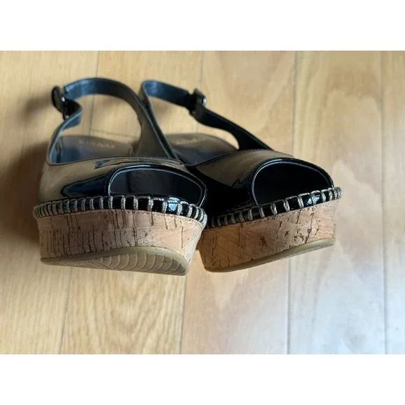 STUART WEITZMAN Wedge Womens 7 M Black Patent Leather Shoes Sling back Open Toe - Picture 7 of 9